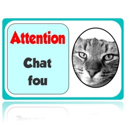 Plaque bleue attention au chat à personnaliser avec photo