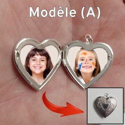 Pendentif porte photo en forme de cœur argenté