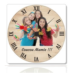 Horloge personnalisé fond bois enfants