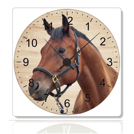 Horloge personnalisé fond bois cheval