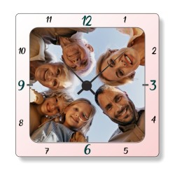Horloge photo personnalisée carrée rose
