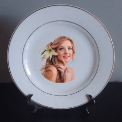 Assiette porcelaine personnalisable photo avec liseré doré
